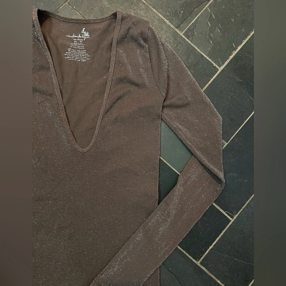 Free people brown shimmer deep v top